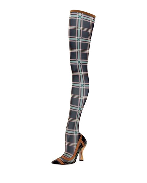 fendi runway over-the-knee plaid mesh boot